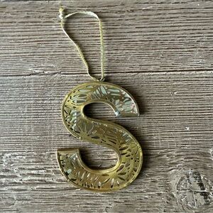 Anthropologie Gold Holiday Ornament Letter S